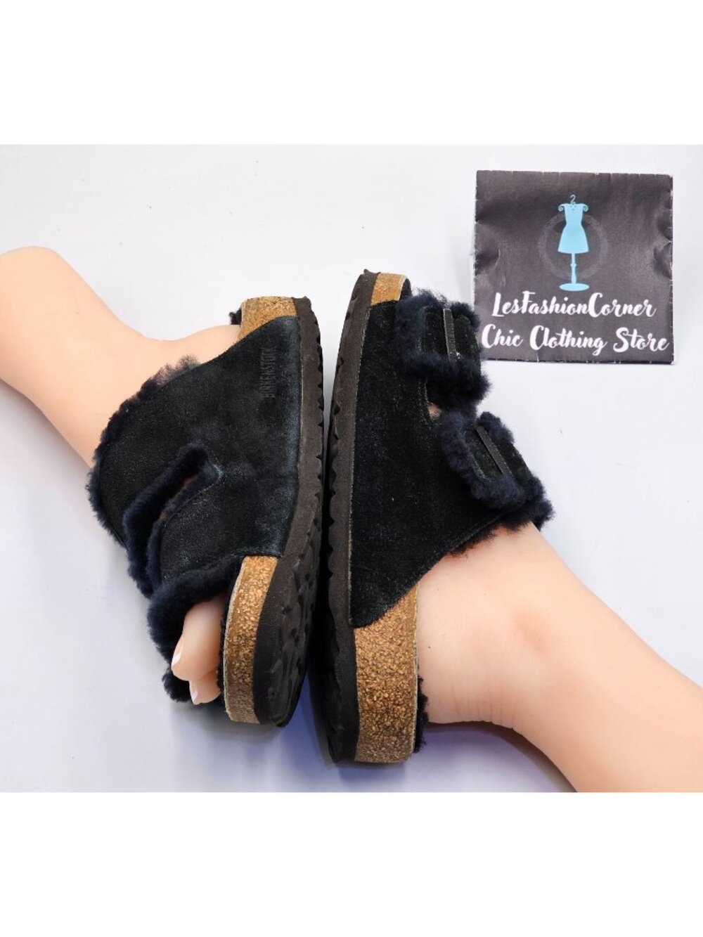 Birkenstock Women's Black Suede Leather Shearling Arizona Sandals Size 8 2706 - Picture 11 of 16